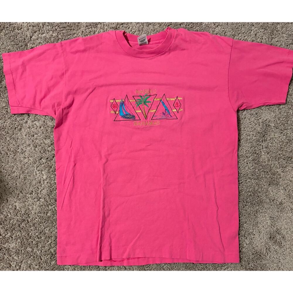 Vintage Nassau Bahamas T-Shirt Adults Pink Cotton Single Stitch USA Made - XL